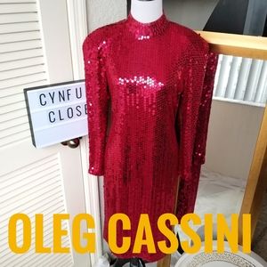 Vintage Oleg Cassini red sequin dress sz 10